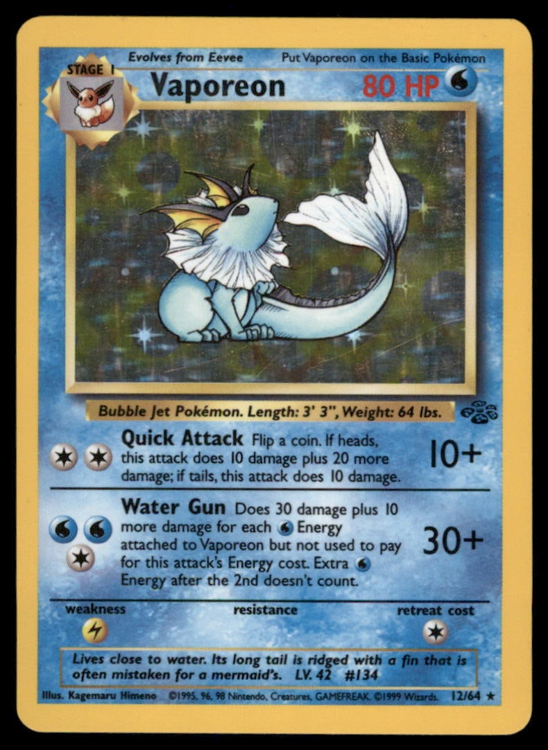 Vaporeon (12) Jungle #12/64 Holo Pokemon Card (1 of 2)