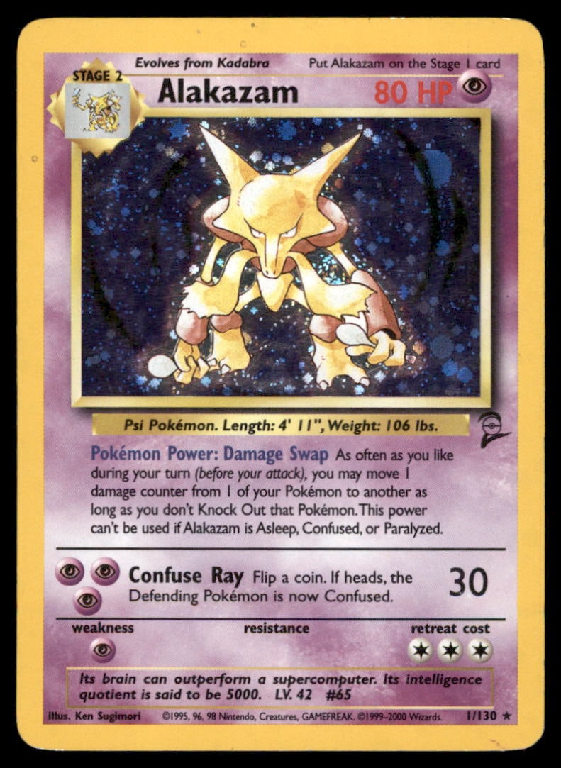 Alakazam Base Set 2 #001/130 Holo Pokemon Card (1 of 2)