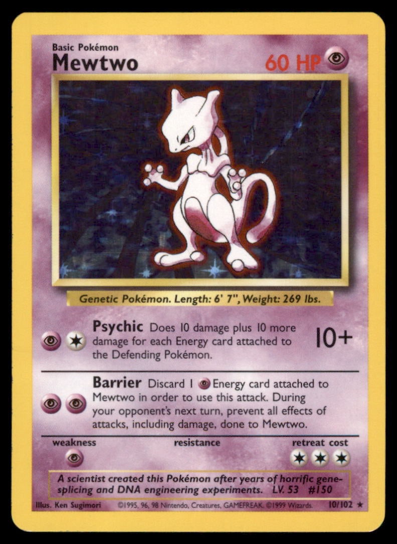 Mewtwo Base Set #010/102 Holo Pokemon Card (1 of 2)