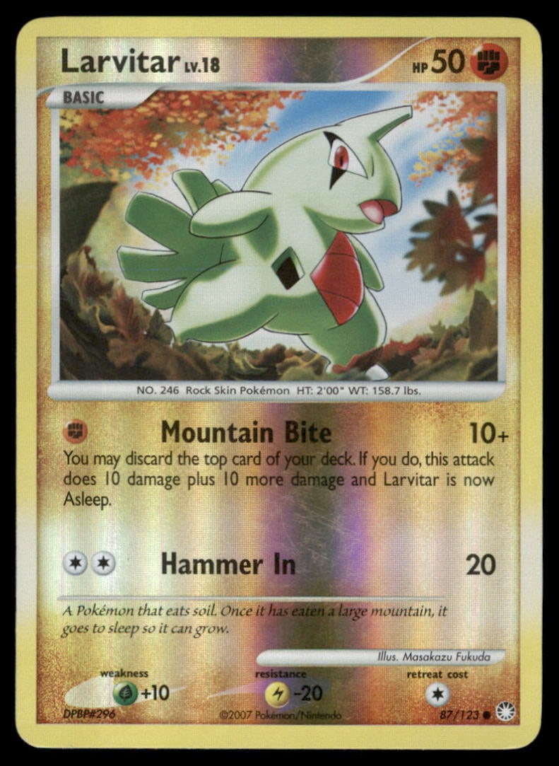 Larvitar Mysterious Treasures #87/123 Holo Pokemon Card: We offer combined shipping on multiple items. Buyers may also arrange their own shipping. LiveShipping is a separate and independent option for shipping that is NOT a part of the auction house or thei