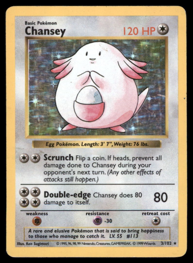 Chansey Base Set (Shadowless) #003/102 Holo Pokemon Card (1 of 2)
