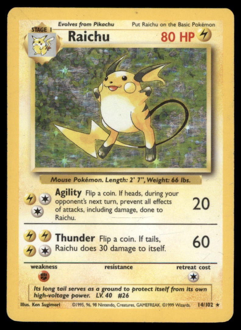 Raichu Base Set #014/102 Holo Pokemon Card (1 of 2)