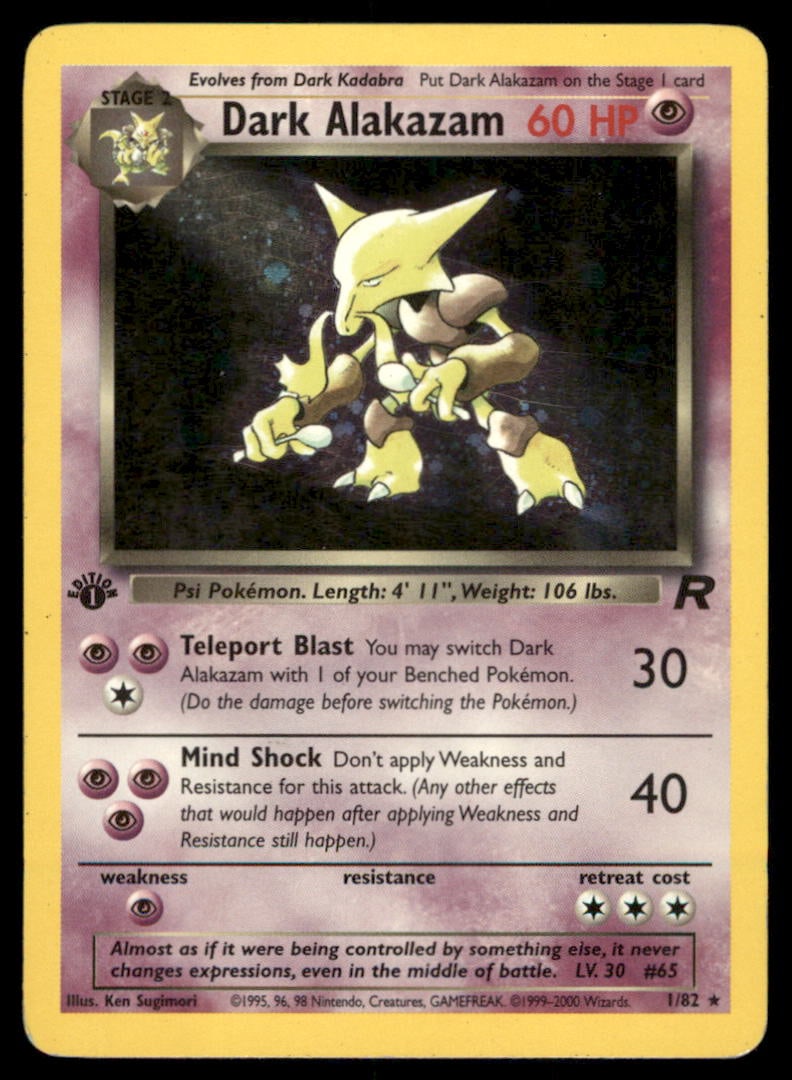 Dark Alakazam 1st Ed. Team Rocket #01/82 Holo Pokemon Card (1 of 2)