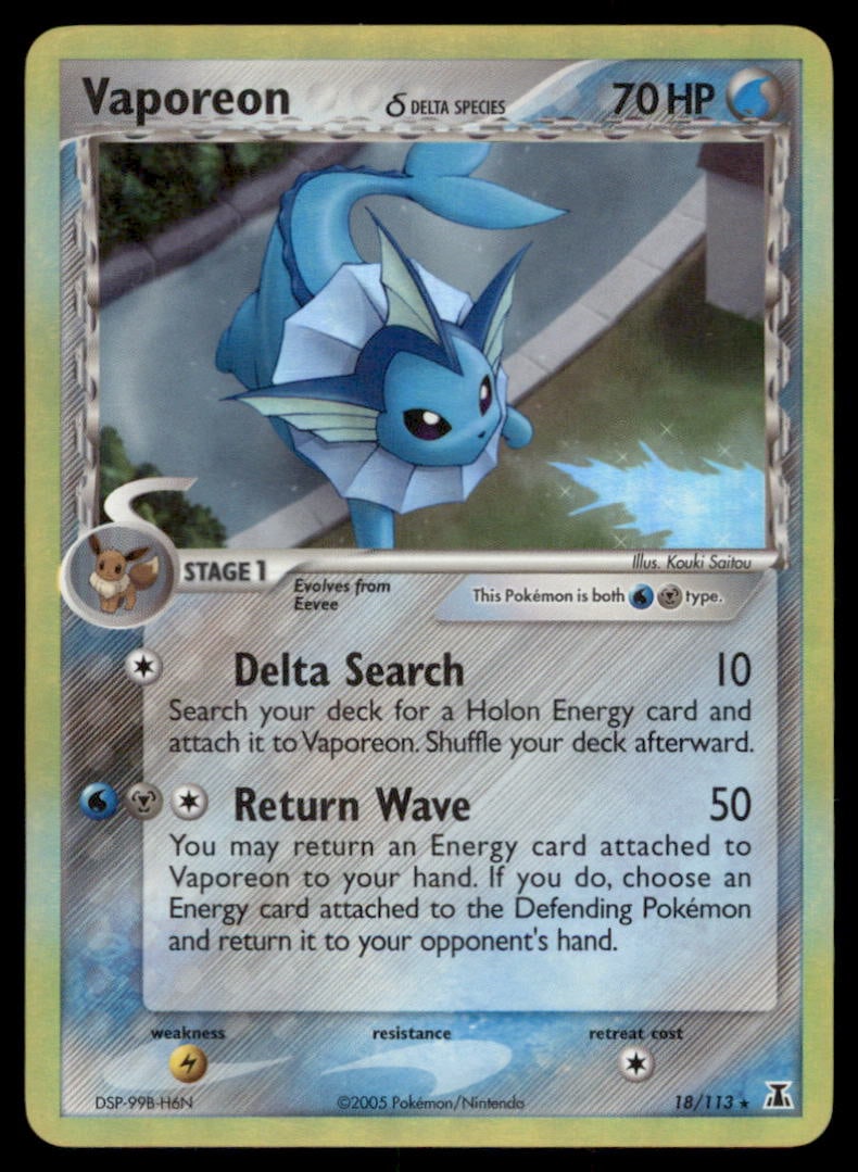 Vaporeon (Delta Species) Delta Species #18/113 Holo Pokemon Card: We offer combined shipping on multiple items. Buyers may also arrange their own shipping. LiveShipping is a separate and independent option for shipping that is NOT a part of the auction house or thei