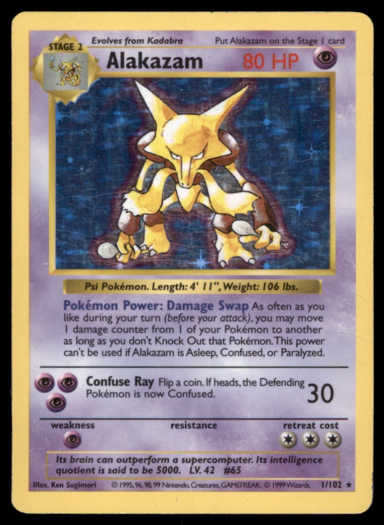 Alakazam Base Set (Shadowless) #001/102 Holo Pokemon Card (1 of 2)