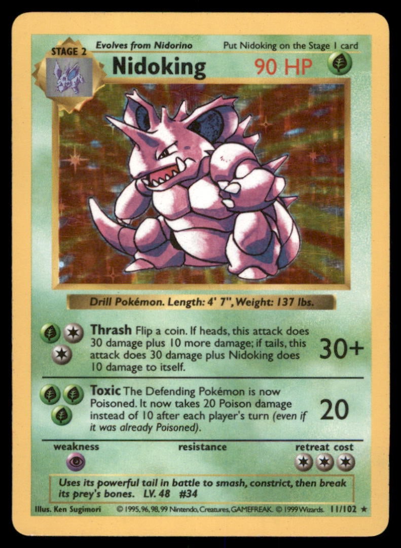 Nidoking Base Set (Shadowless) #011/102 Holo Pokemon Card (1 of 2)