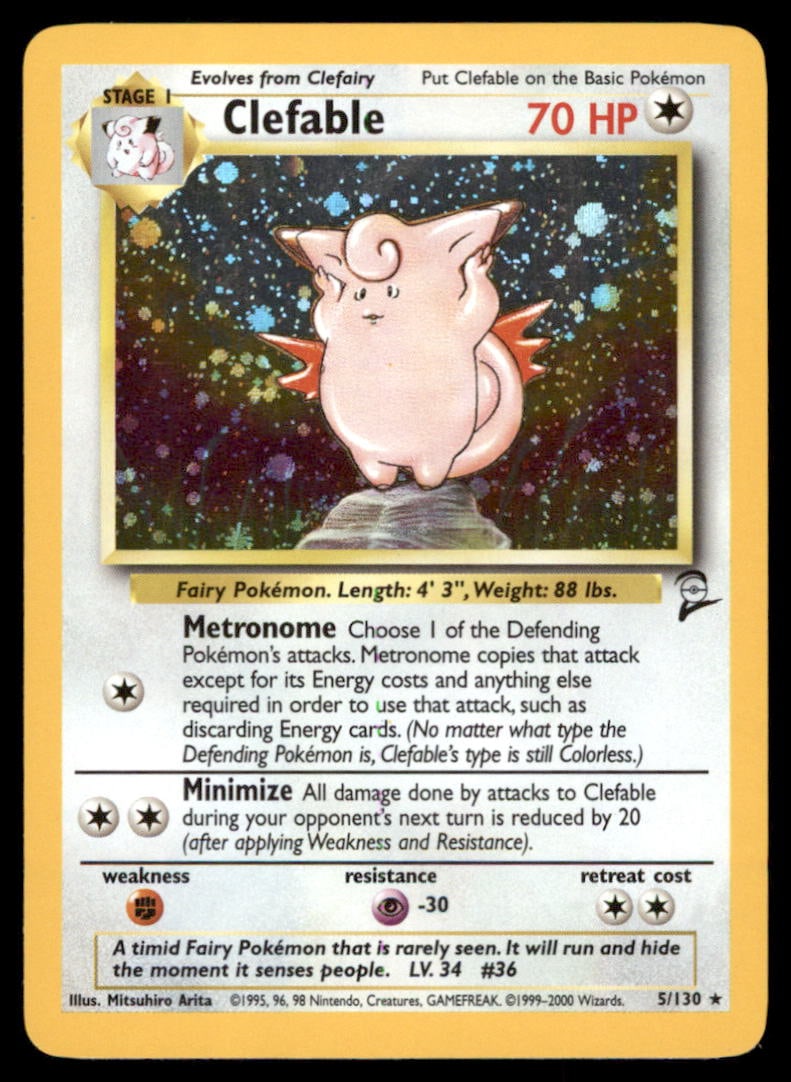 Clefable Base Set 2 #005/130 Holo Pokemon Card (1 of 2)