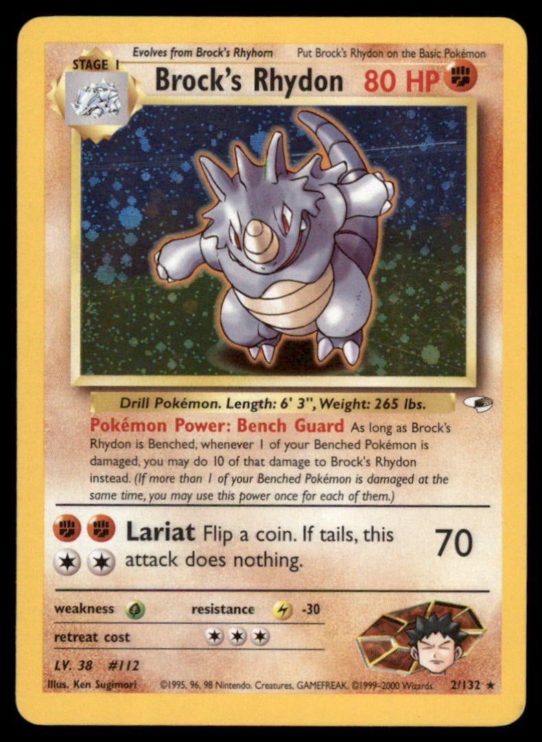 Brock's Rhydon Gym Heroes #002/132 Holo Pokemon Card (1 of 2)