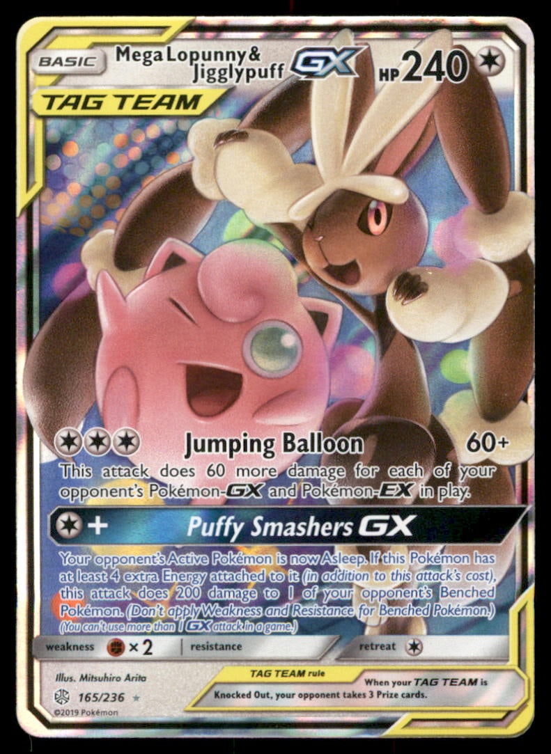Mega Lopunny & Jigglypuff GX SM - Cosmic Eclipse #165/236 Holo Pokemon Card (1 of 2)