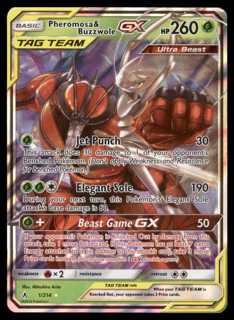 Pheromosa & Buzzwole GX SM - Unbroken Bonds #1/214 Holo Pokemon Card (1 of 2)