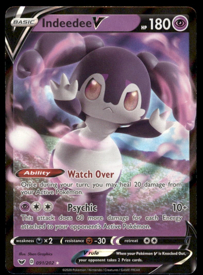 Indeedee V SWSH01: Sword & Shield Base Set #091/202 Holo Pokemon Card (1 of 2)