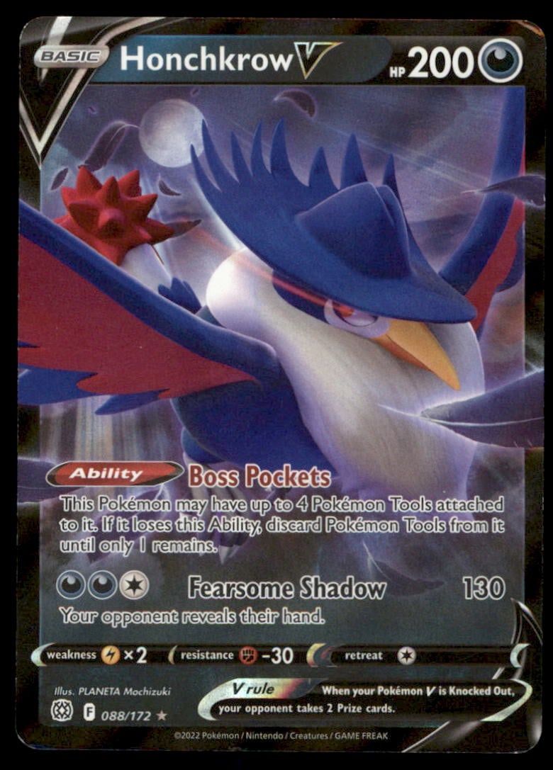 Honchkrow V SWSH09: Brilliant Stars #088/172 Holo Pokemon Card (1 of 2)