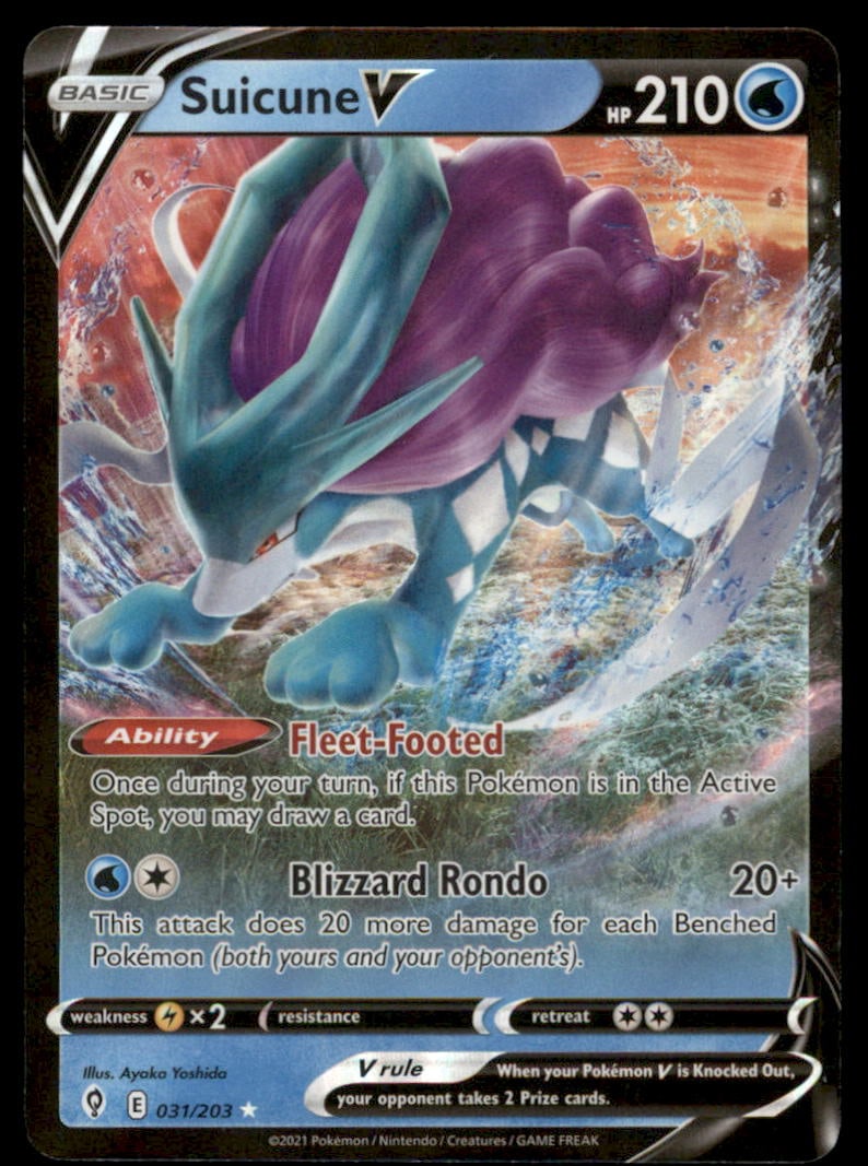 Suicune V SWSH07: Evolving Skies #031/203 Holo Pokemon Card: We offer combined shipping on multiple items. Buyers may also arrange their own shipping. LiveShipping is a separate and independent option for shipping that is NOT a part of the auction house or thei