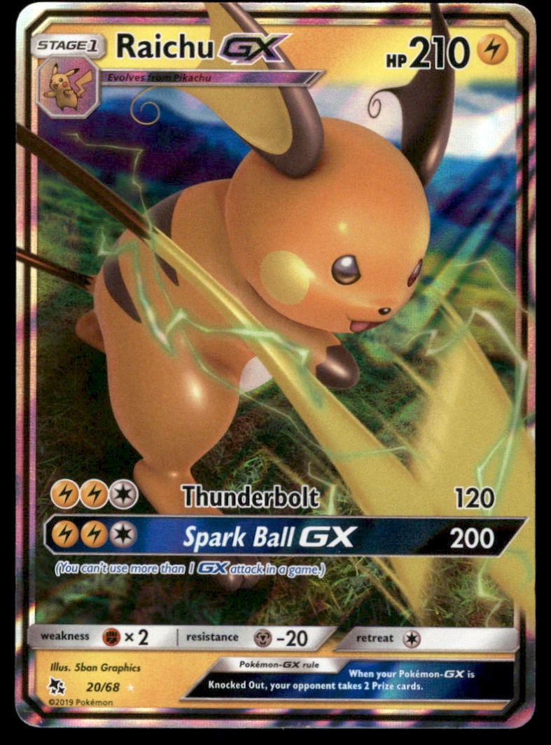 Raichu GX Hidden Fates #20/68 Holo Pokemon Card (1 of 2)