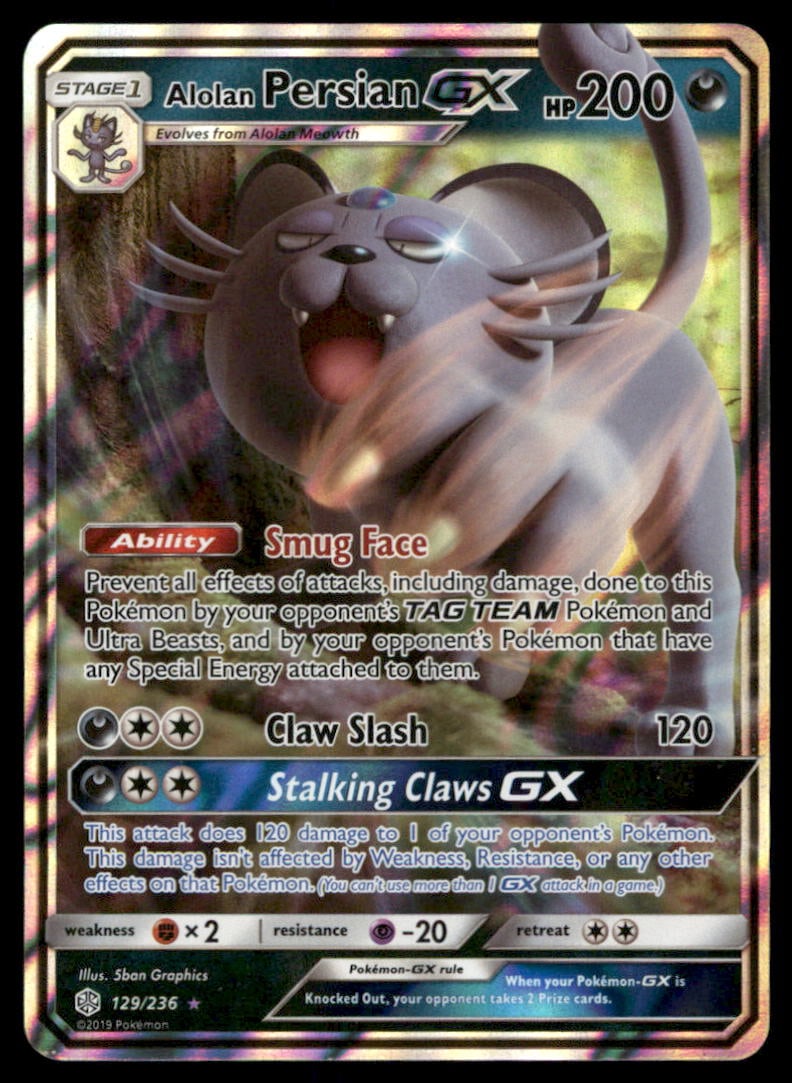 Alolan Persian GX SM - Cosmic Eclipse #129/236 Holo Pokemon Card: We offer combined shipping on multiple items. Buyers may also arrange their own shipping. LiveShipping is a separate and independent option for shipping that is NOT a part of the auction house or thei