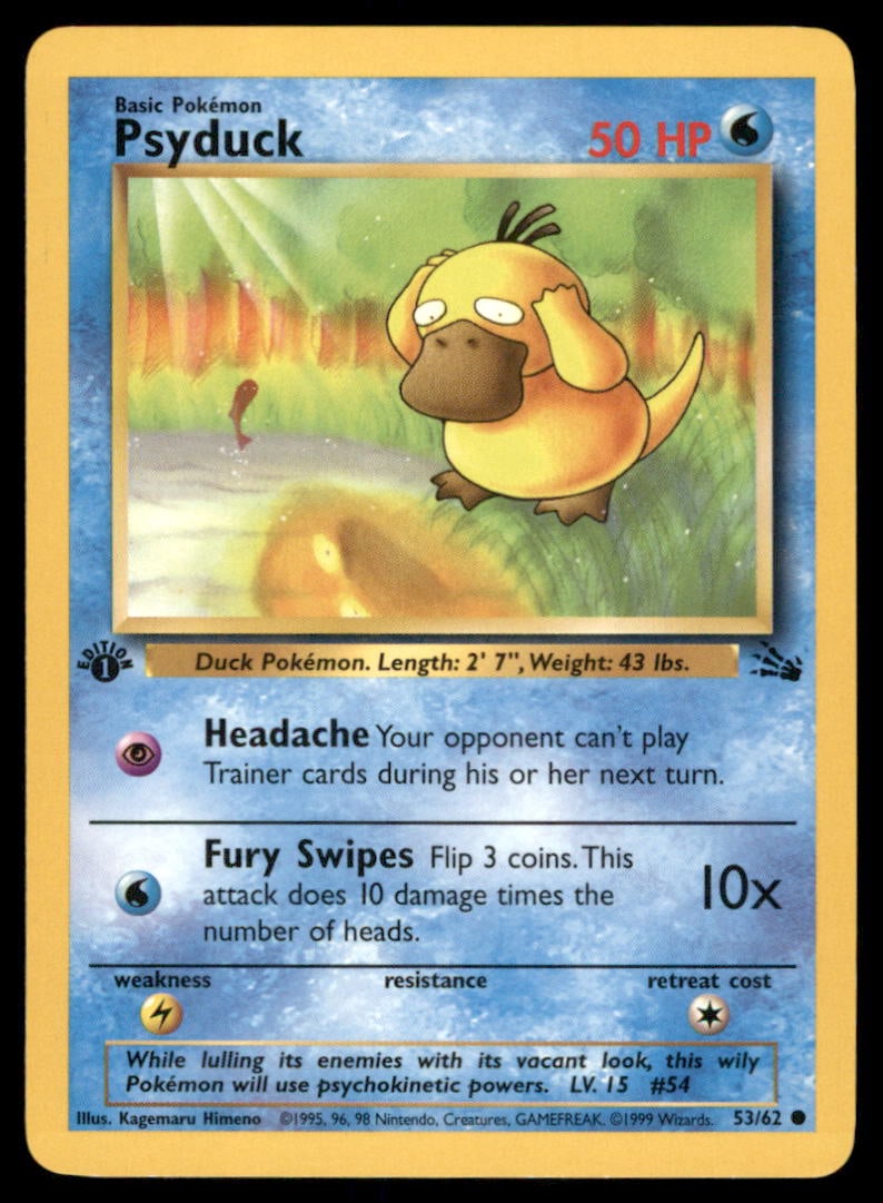 Psyduck Fossil #53/62 1st. ED. Pokemon Card (1 of 2)