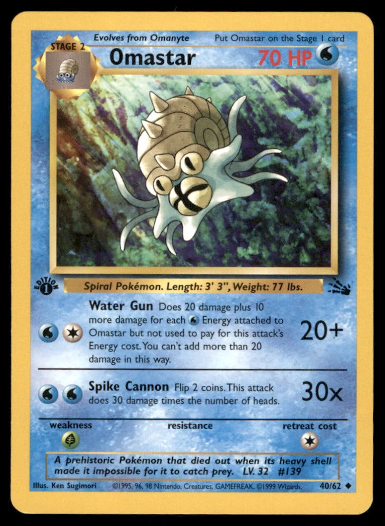 Omastar Fossil #40/62 1st. ED. Pokemon Card (1 of 2)