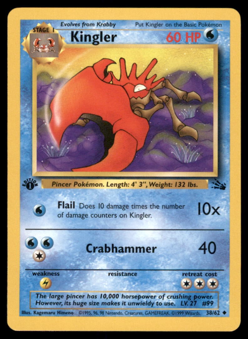 Kingler Fossil #38/62 1st. ED. Pokemon Card (1 of 2)