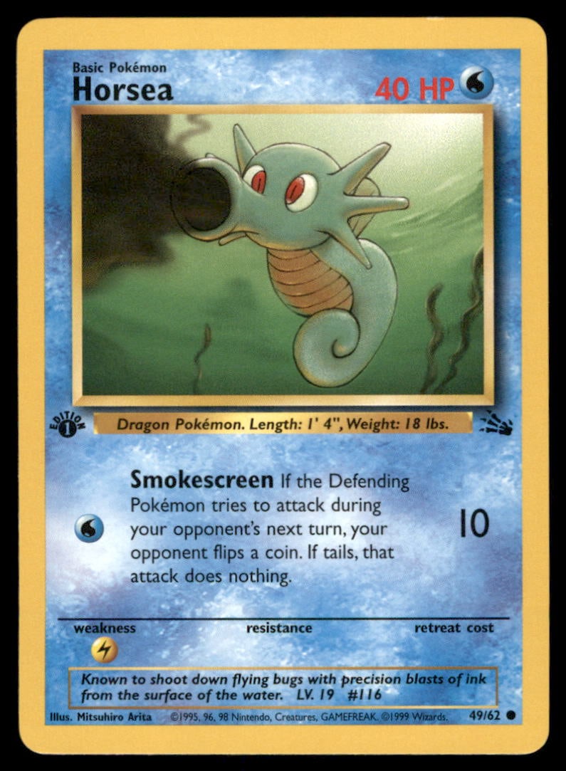 Horsea Fossil #49/62 1st. ED. Pokemon Card (1 of 2)