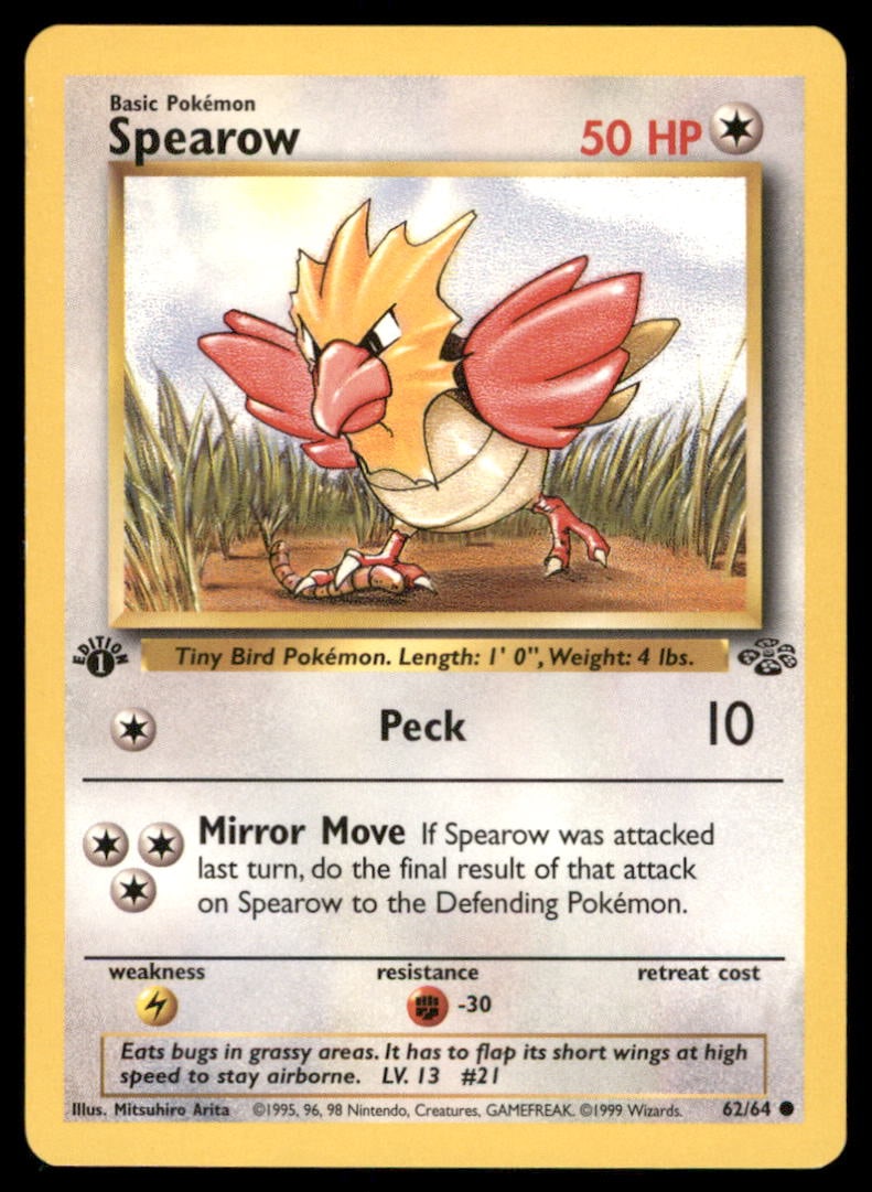 Spearow Pokemon Jungle # 1st. ED. Pokemon Card: We offer combined shipping on multiple items. Buyers may also arrange their own shipping. LiveShipping is a separate and independent option for shipping that is NOT a part of the auction house or thei