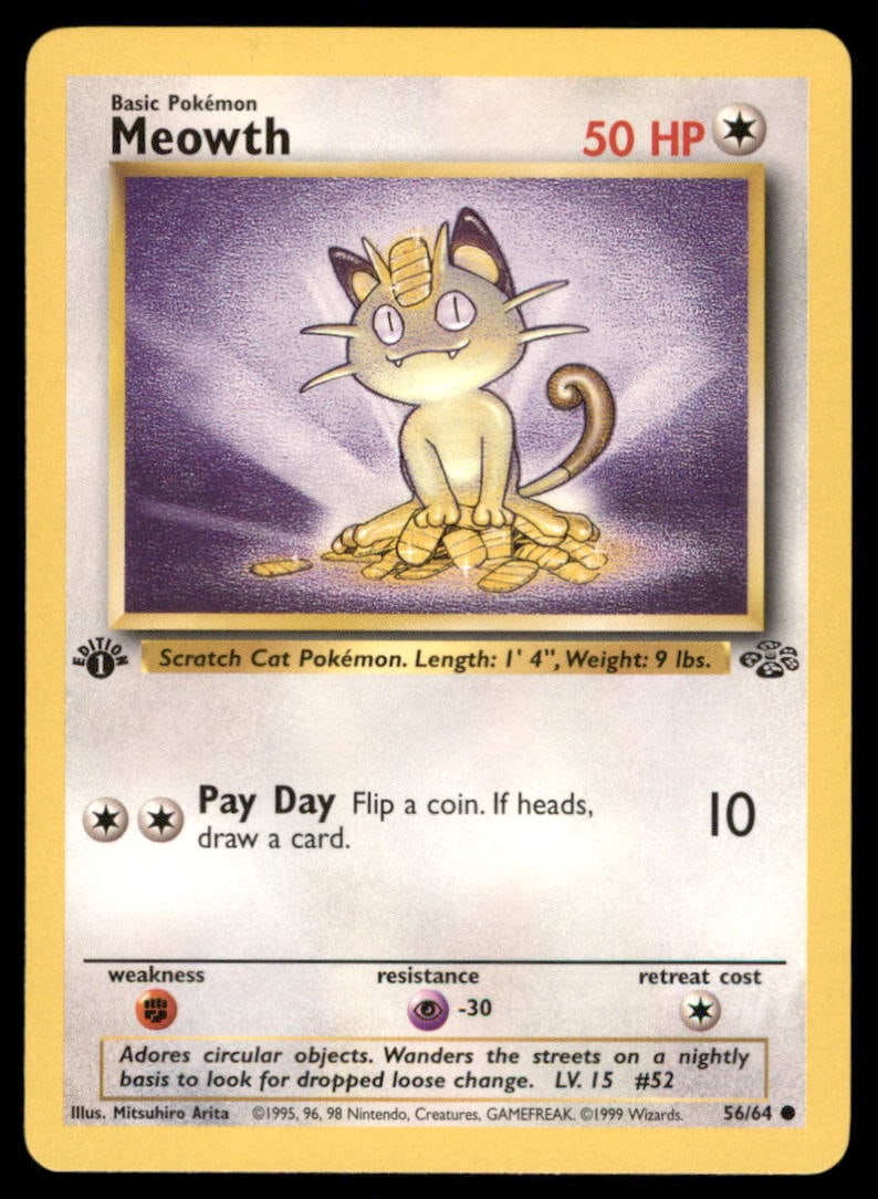 Meowth Pokemon Jungle # 1st. ED. Pokemon Card (1 of 2)