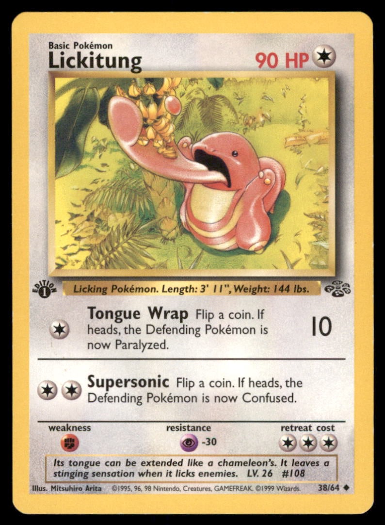 Lickitung Jungle #38/64 1st. ED. Pokemon Card (1 of 2)