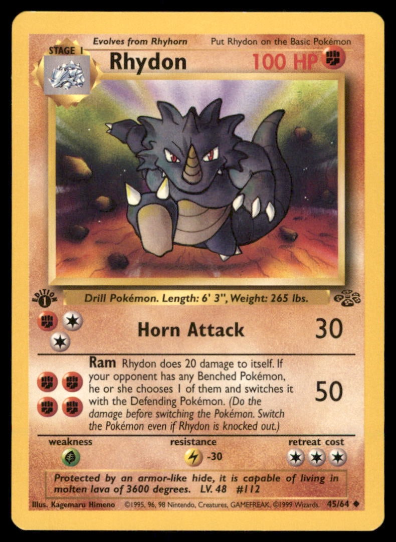Rhydon Pokemon Jungle # 1st. ED. Pokemon Card (1 of 2)