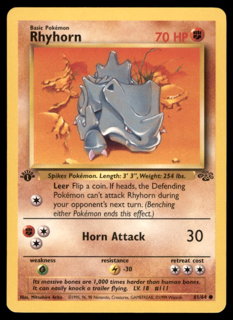 Rhyhorn Pokemon Jungle # 1st. ED. Pokemon Card (1 of 2)