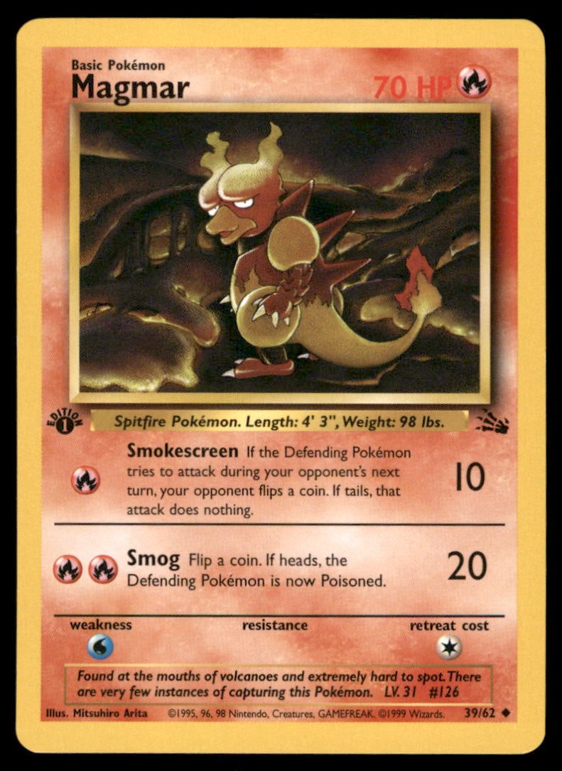 Magmar Fossil #39/62 1st. ED. Pokemon Card (1 of 2)