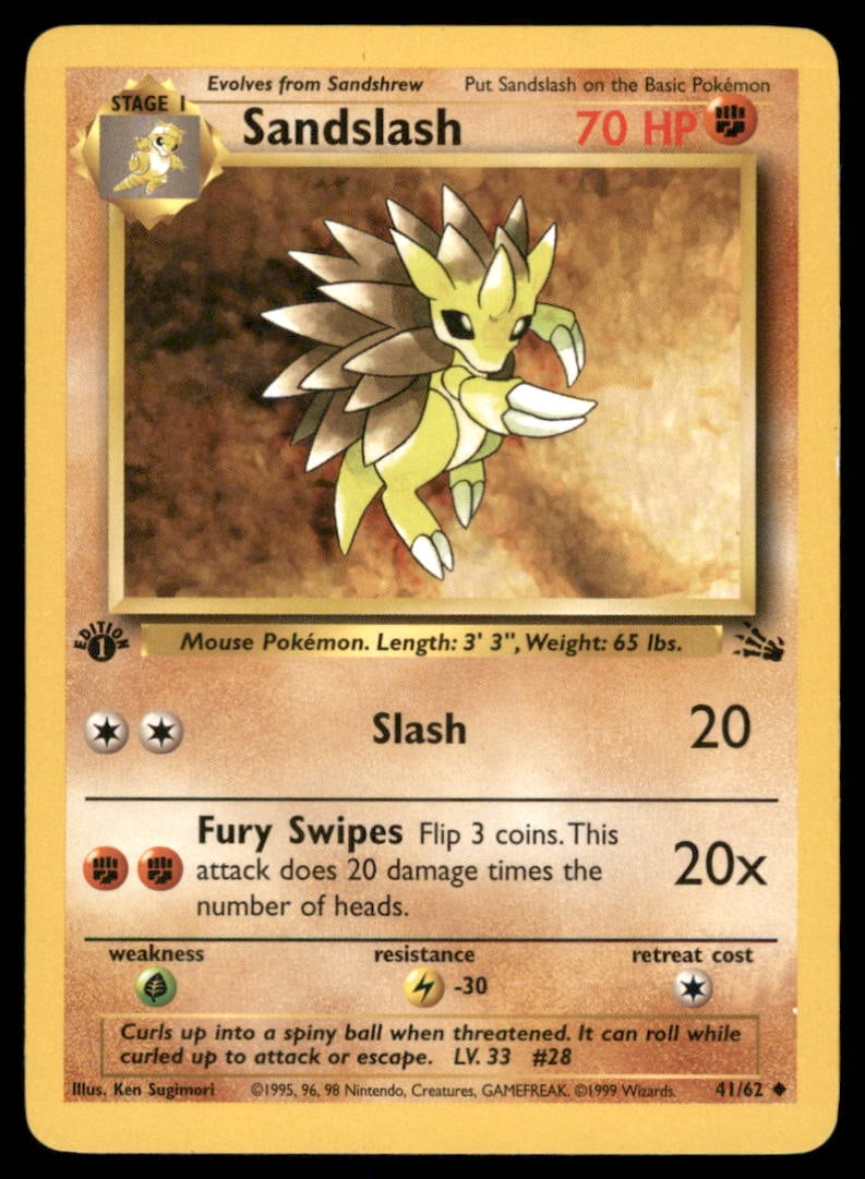 Sandslash Fossil #41/62 1st. ED. Pokemon Card (1 of 2)
