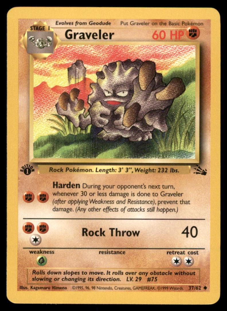 Graveler Fossil #37/62 1st. ED. Pokemon Card (1 of 2)