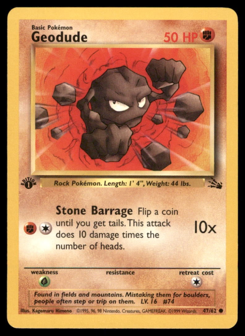 Geodude Fossil #47/62 1st. ED. Pokemon Card (1 of 2)