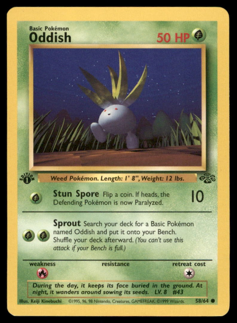 Oddish Jungle #58/64 1st. ED. Pokemon Card (1 of 2)