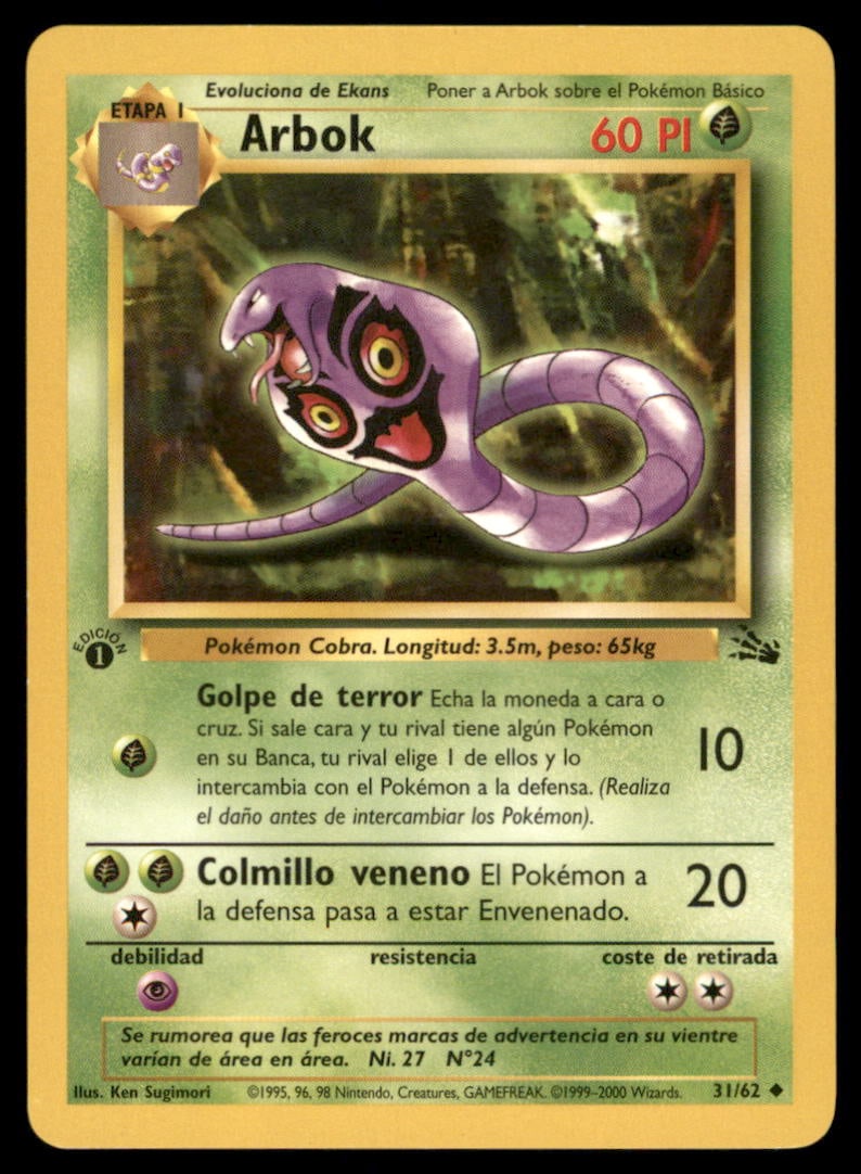 Arbok Fossil #31/62 1st. ED. Pokemon Card: We offer combined shipping on multiple items. Buyers may also arrange their own shipping. LiveShipping is a separate and independent option for shipping that is NOT a part of the auction house or thei
