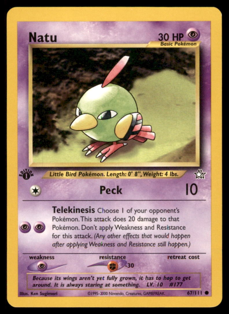 Natu Neo Genesis #067/111 1st. ED. Pokemon Card: We offer combined shipping on multiple items. Buyers may also arrange their own shipping. LiveShipping is a separate and independent option for shipping that is NOT a part of the auction house or thei
