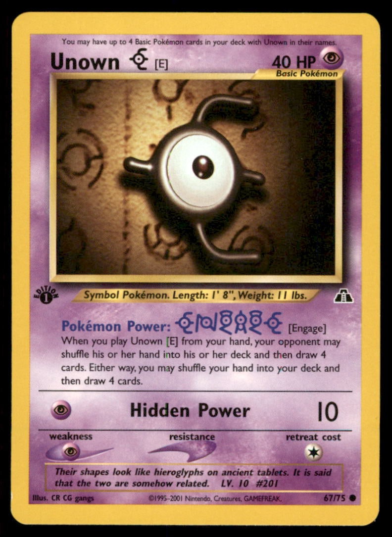 Unown [E] Neo Discovery #67/75 1st. ED. Pokemon Card: We offer combined shipping on multiple items. Buyers may also arrange their own shipping. LiveShipping is a separate and independent option for shipping that is NOT a part of the auction house or thei