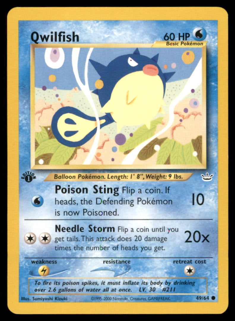 Qwilfish Neo Revelation #49/64 1st. ED. Pokemon Card (1 of 2)