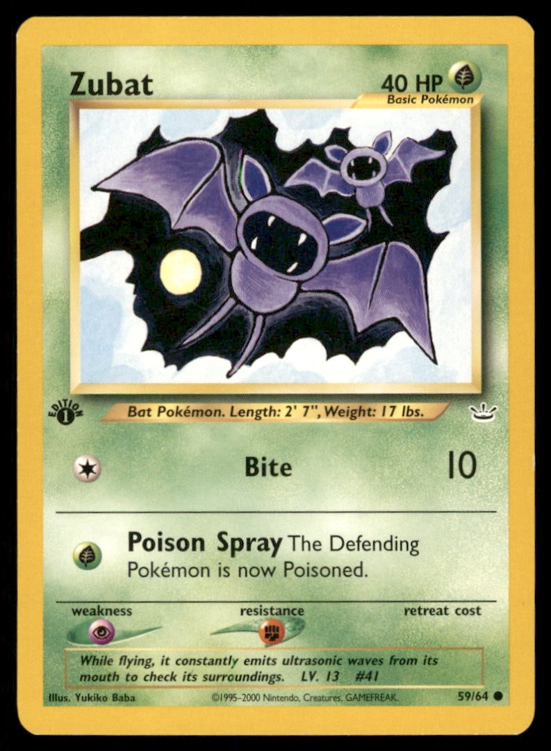 Zubat Neo Revelation #59/64 1st. ED. Pokemon Card (1 of 2)