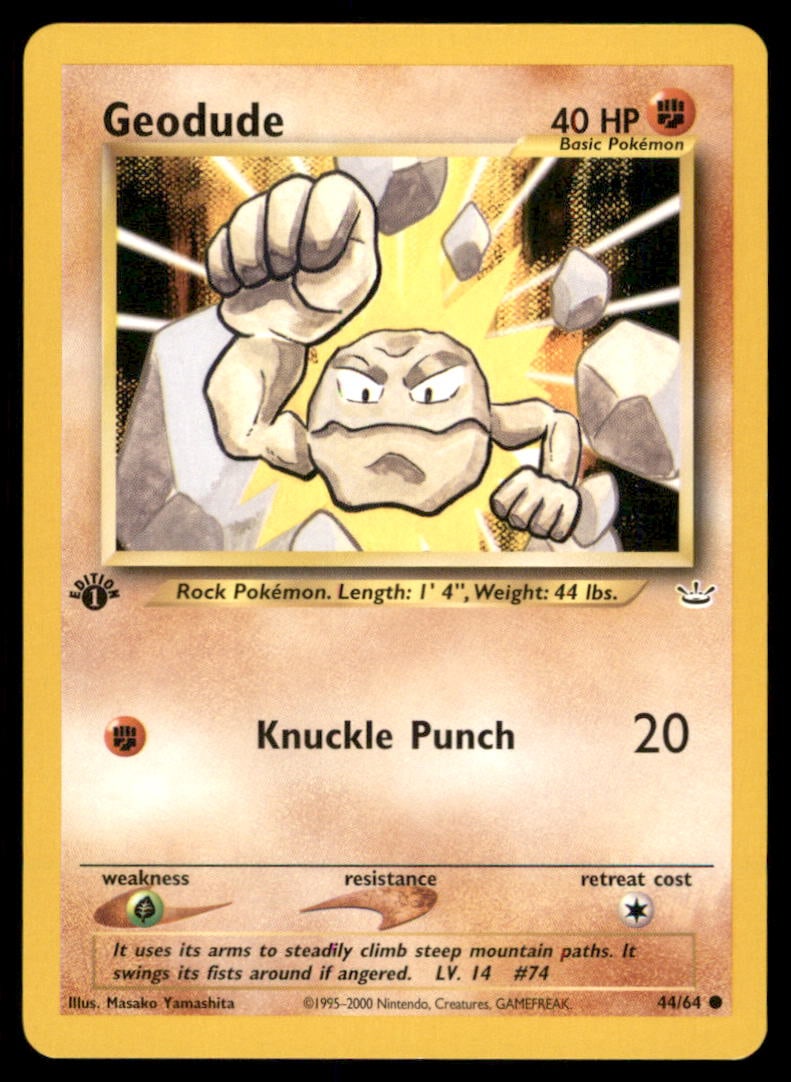Geodude Neo Revelation #44/64 1st. ED. Pokemon Card: We offer combined shipping on multiple items. Buyers may also arrange their own shipping. LiveShipping is a separate and independent option for shipping that is NOT a part of the auction house or thei