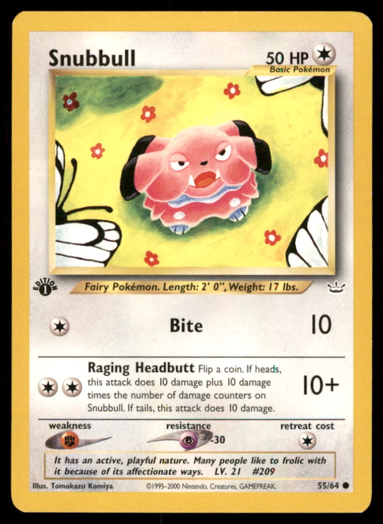Snubbull Neo Revelation #55/64 1st. ED. Pokemon Card: We offer combined shipping on multiple items. Buyers may also arrange their own shipping. LiveShipping is a separate and independent option for shipping that is NOT a part of the auction house or thei
