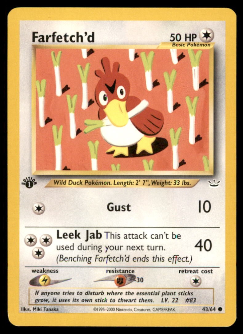 Farfetch'd Neo Revelation #43/64 1st. ED. Pokemon Card: We offer combined shipping on multiple items. Buyers may also arrange their own shipping. LiveShipping is a separate and independent option for shipping that is NOT a part of the auction house or thei