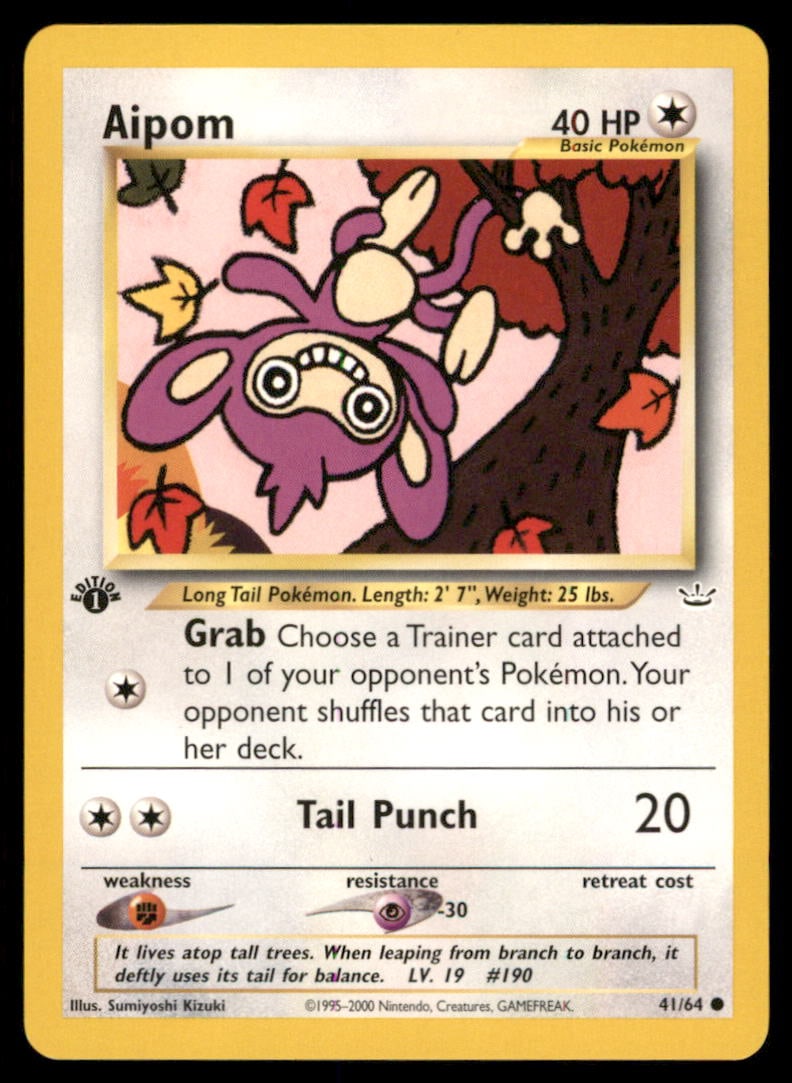 Aipom Neo Revelation #41/64 1st. ED. Pokemon Card: We offer combined shipping on multiple items. Buyers may also arrange their own shipping. LiveShipping is a separate and independent option for shipping that is NOT a part of the auction house or thei