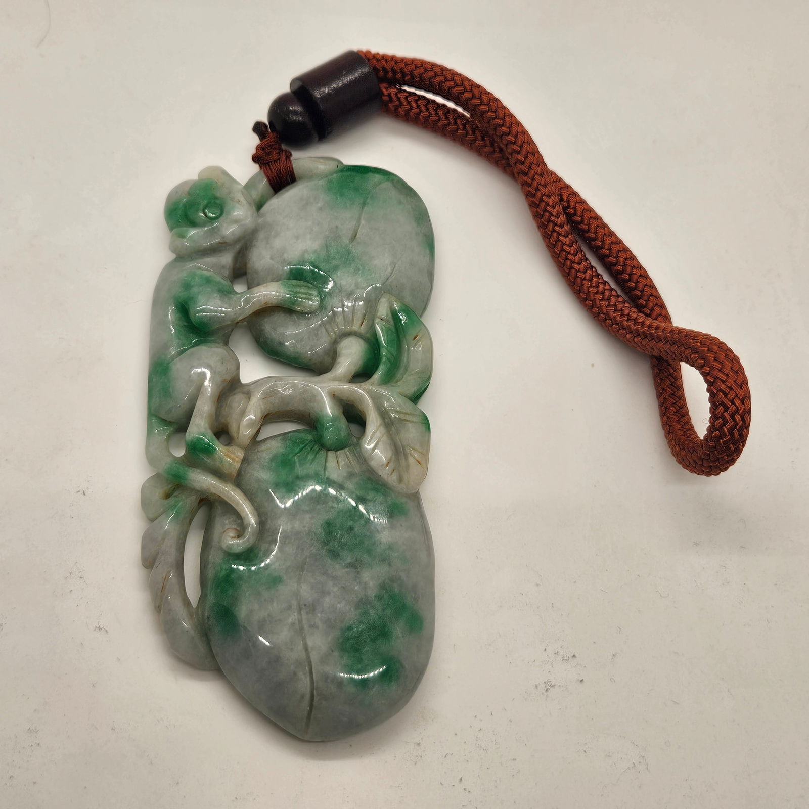 Natural Green & White Carved Jade Jadeite Monkey Plaque Medallion MING0015 (1 of 8)