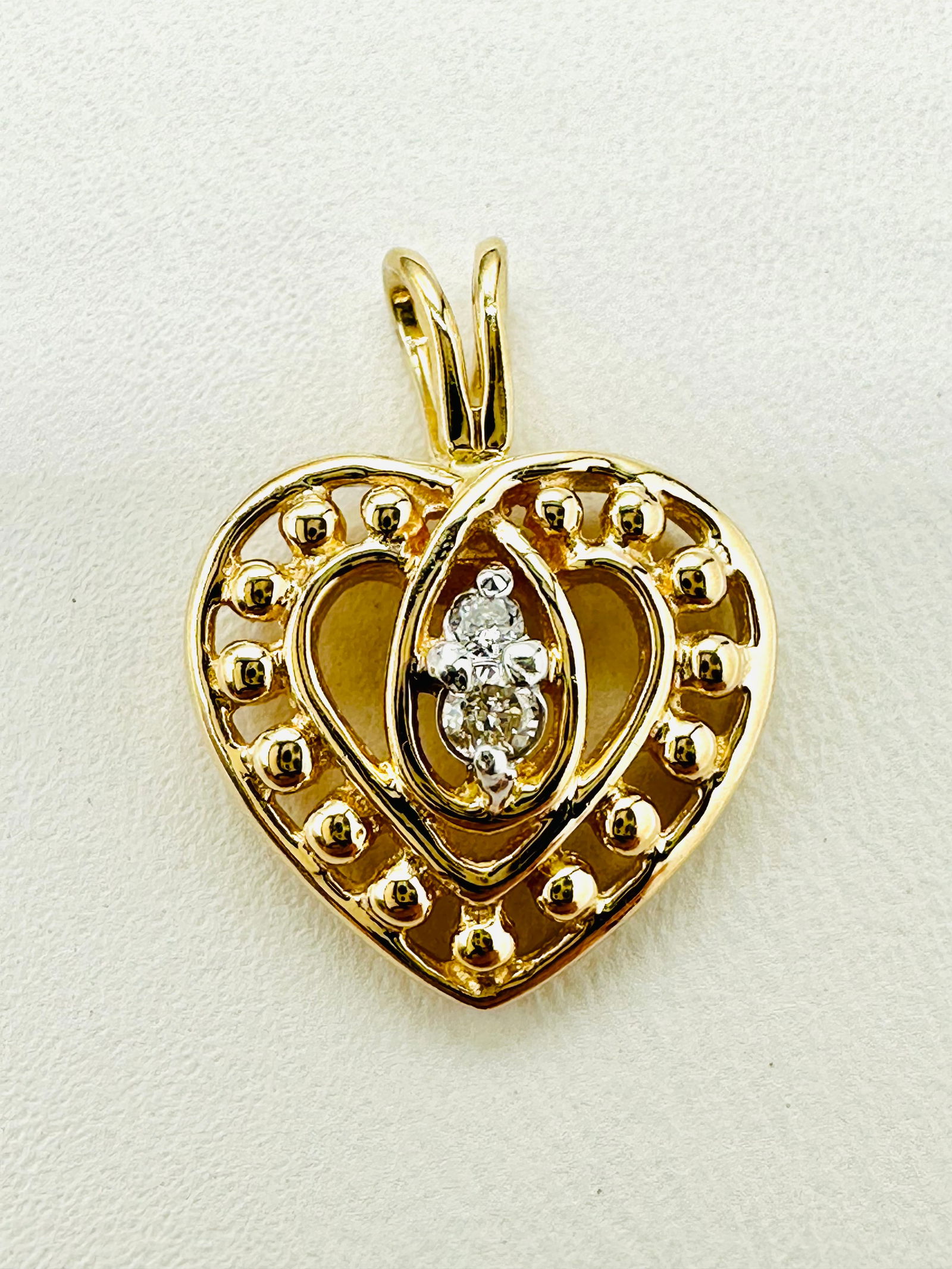 Natural Diamond Heart Pendant,14KT Yellow Gold # 2512 (1 of 4)