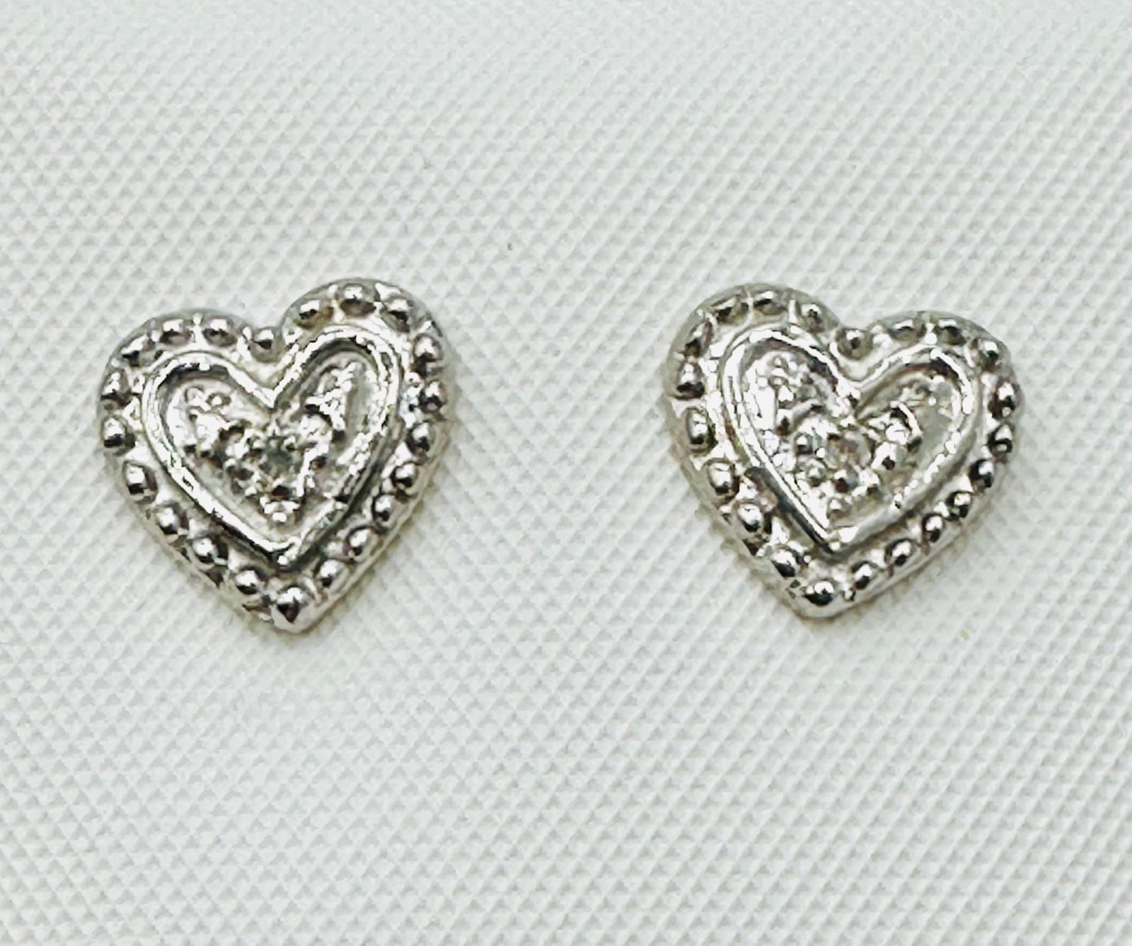 Pair of Natural Diamond Stud Heart Earrings, 14KT Yellow and White Gold # 2523 (1 of 4)