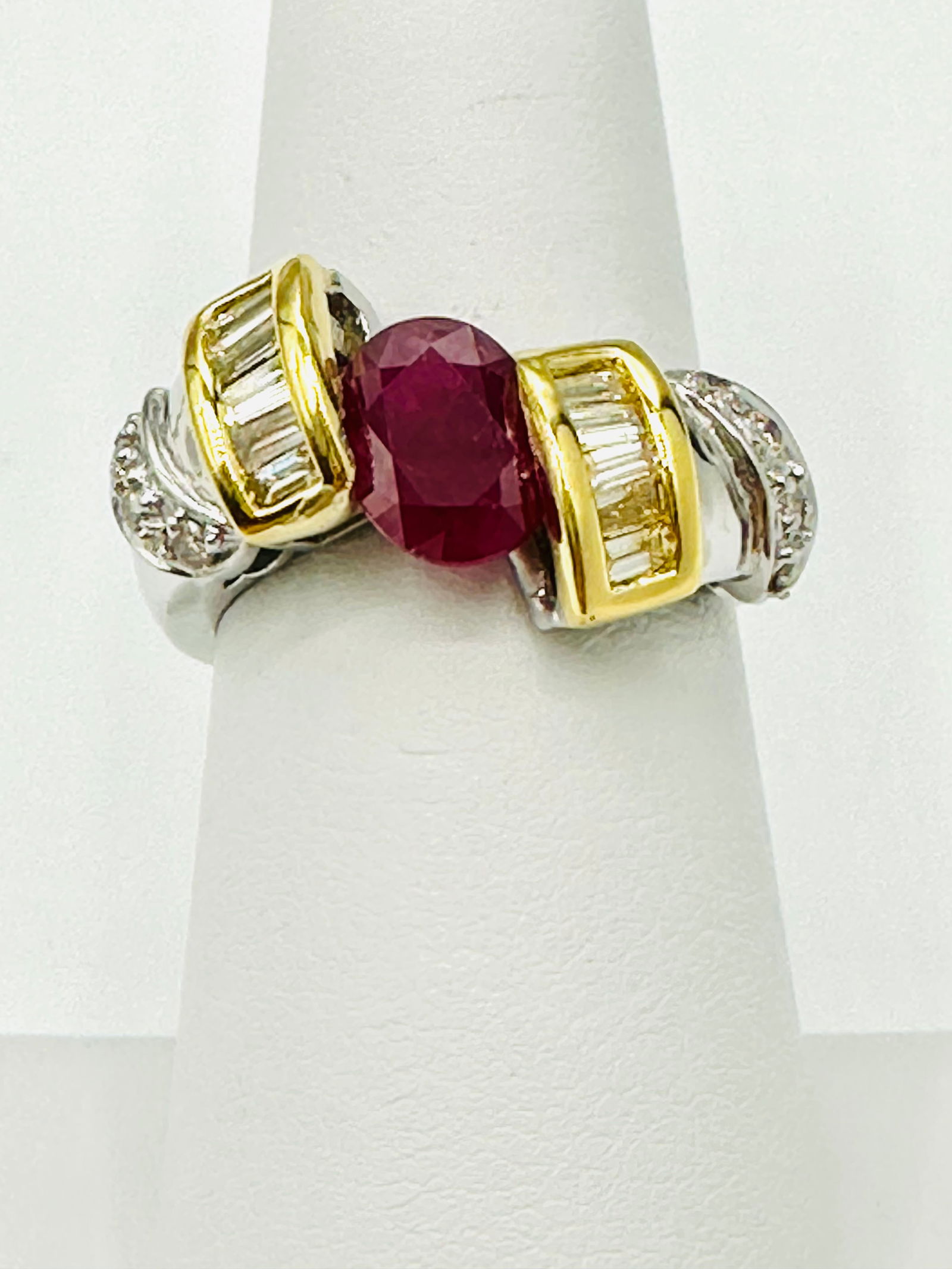 Natural Diamond and Ruby Ring,18KT White and Yellow Gold # 2562 (1 of 4)