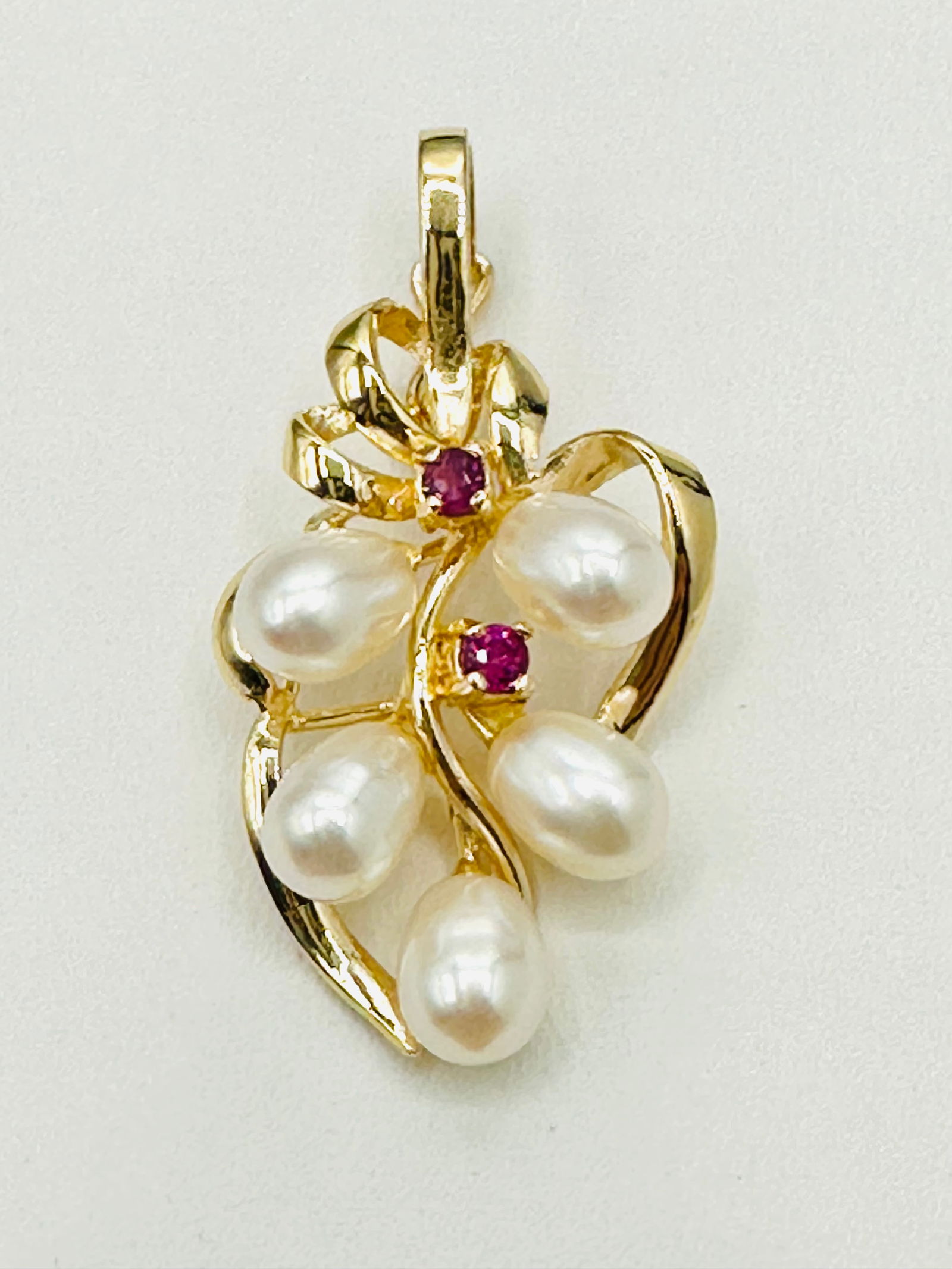 14KT Yellow Gold Pearl and Ruby Pendant # 2604 (1 of 4)