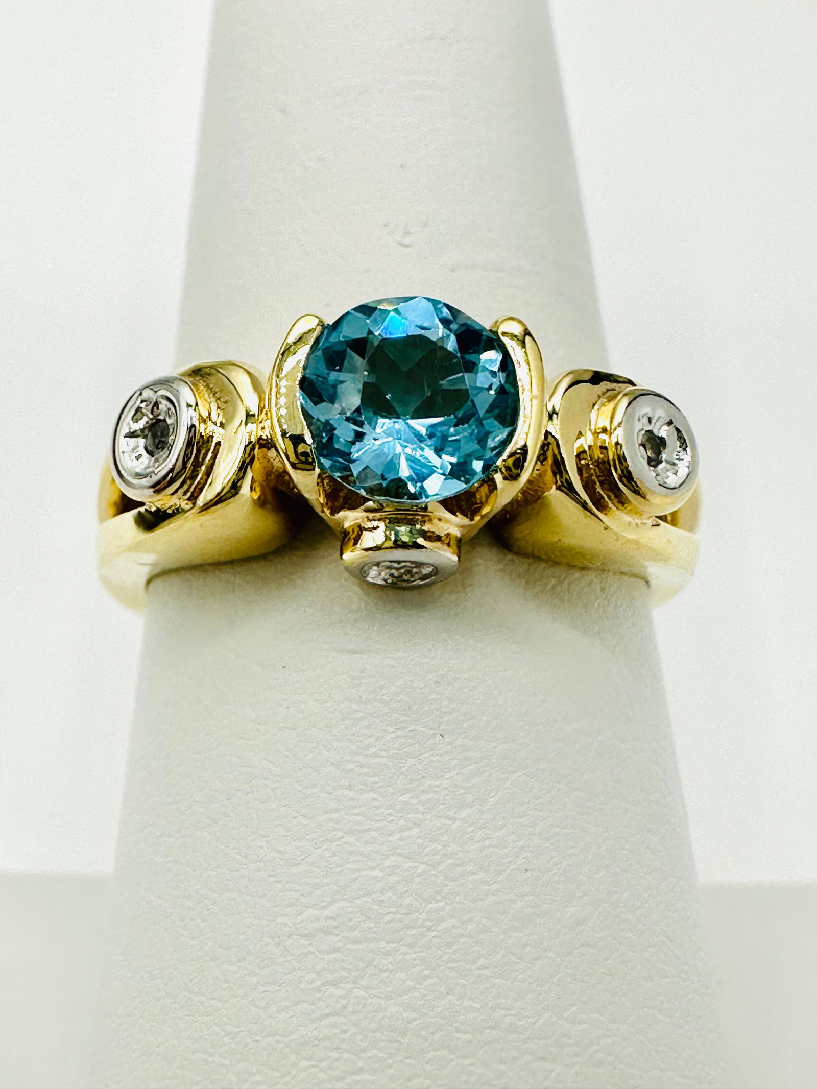 Natural Diamond and Blue Topaz Ring,14KT Yellow Gold # 2618 (1 of 4)