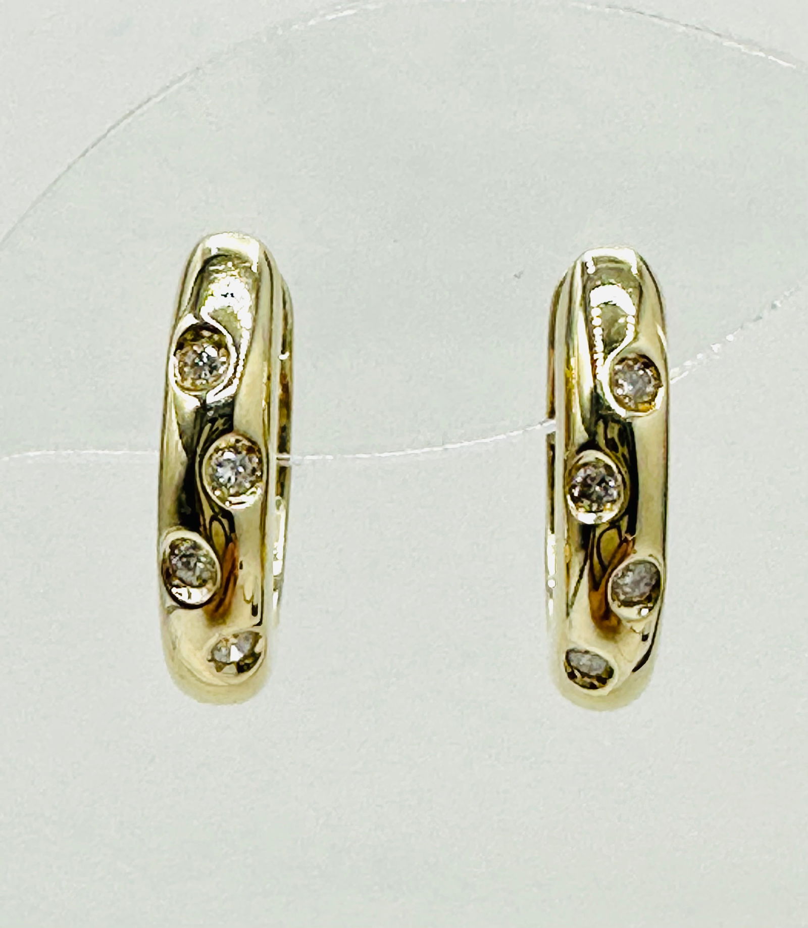 Pair of Natural Diamond Oval Huggies Earrings, 14KT Yellow Gold # 2647 (1 of 4)