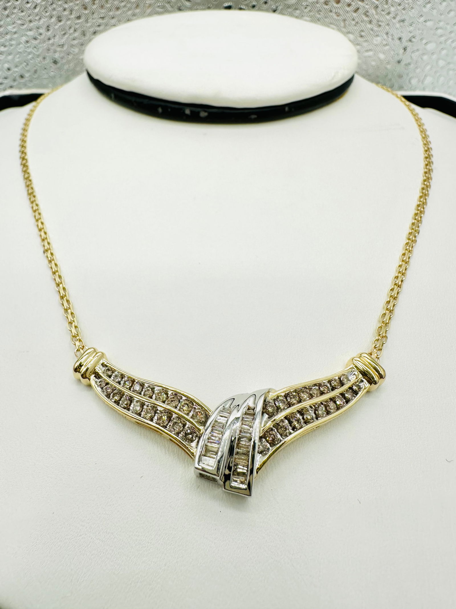 Natural Diamond Necklace, Yellow and White Gold # 2669 (1 of 4)